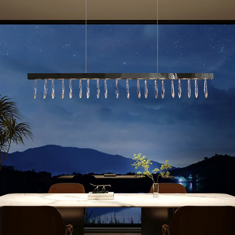 Afralia™ Silver Rectangle Crystal Chandelier for Dining Living Room Large Modern Style