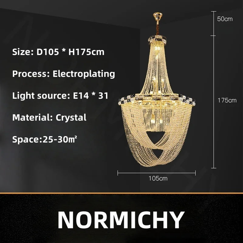 Afralia™ Crystal Light Villa Duplex Luxury Pendant Lamp for Living Room & Hotel Lobby