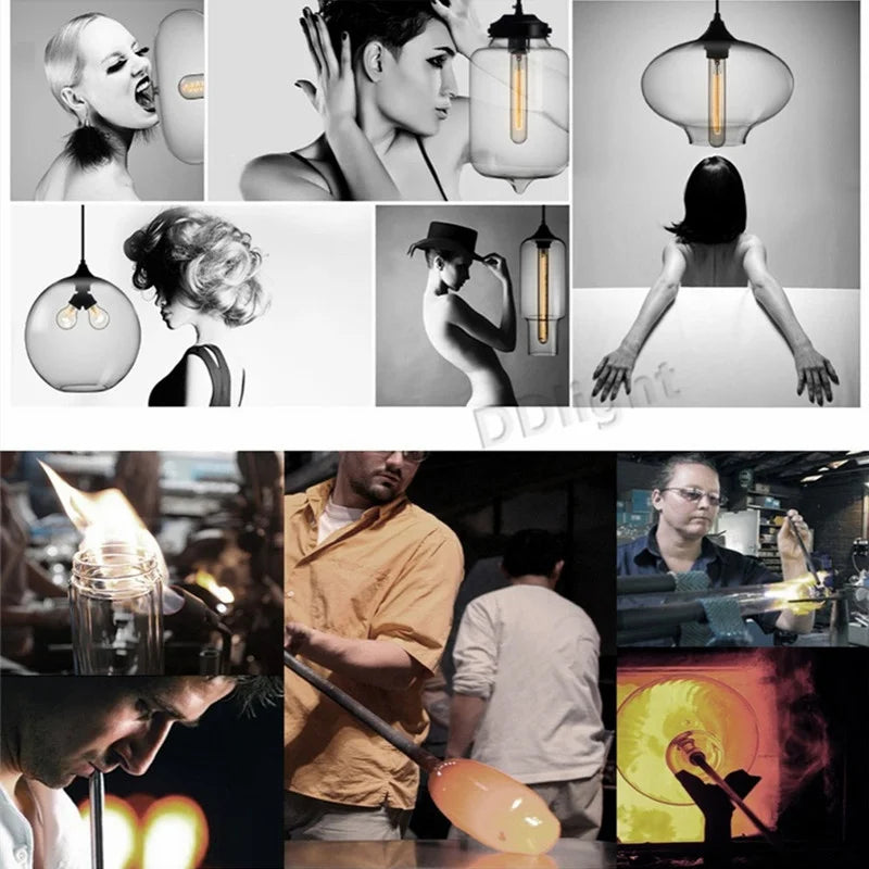 Afralia™ Glass Pendant Chandelier E27 Ceiling Light for Living Dining Kitchen Bedroom