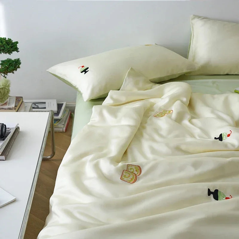 Afralia™ Luxury Embroidery Rayon Bedding Set for Cool Summer Comfort