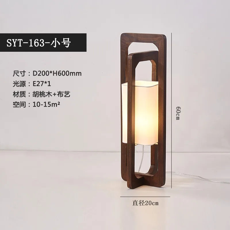 Afralia™ Zen Walnut Wood Table Lamp LED E27 Fabric Lampshade for Bedroom Living Room