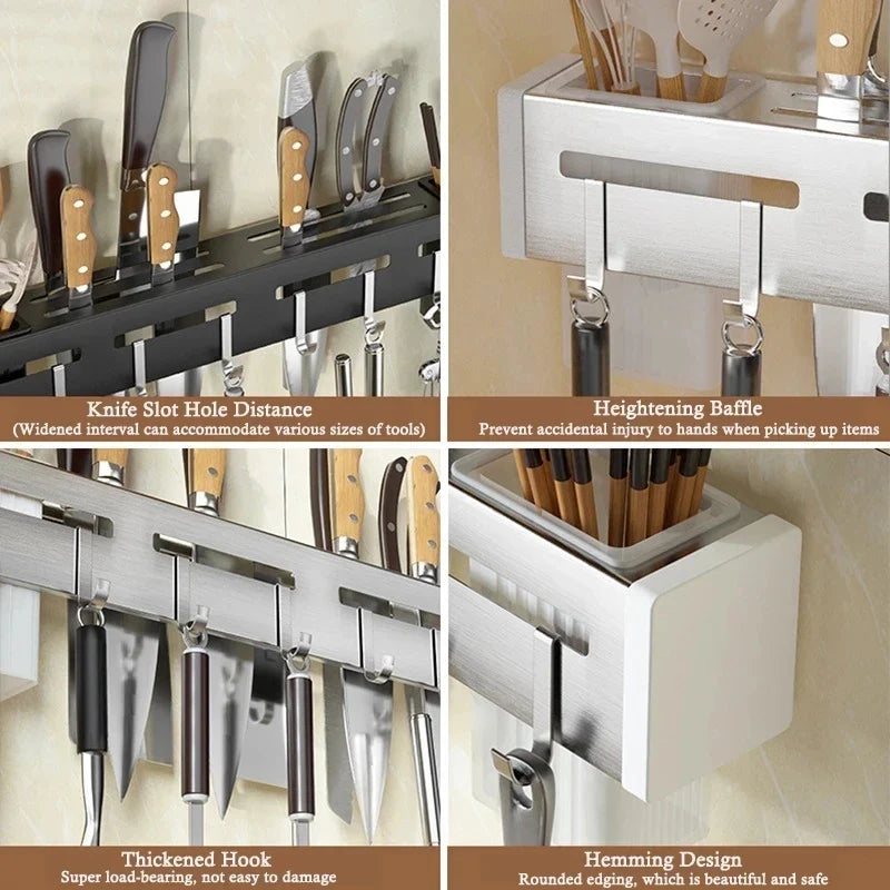Afralia™ Kitchen Storage Shelf Knife Chopstick Holder Multi-functional Organizer