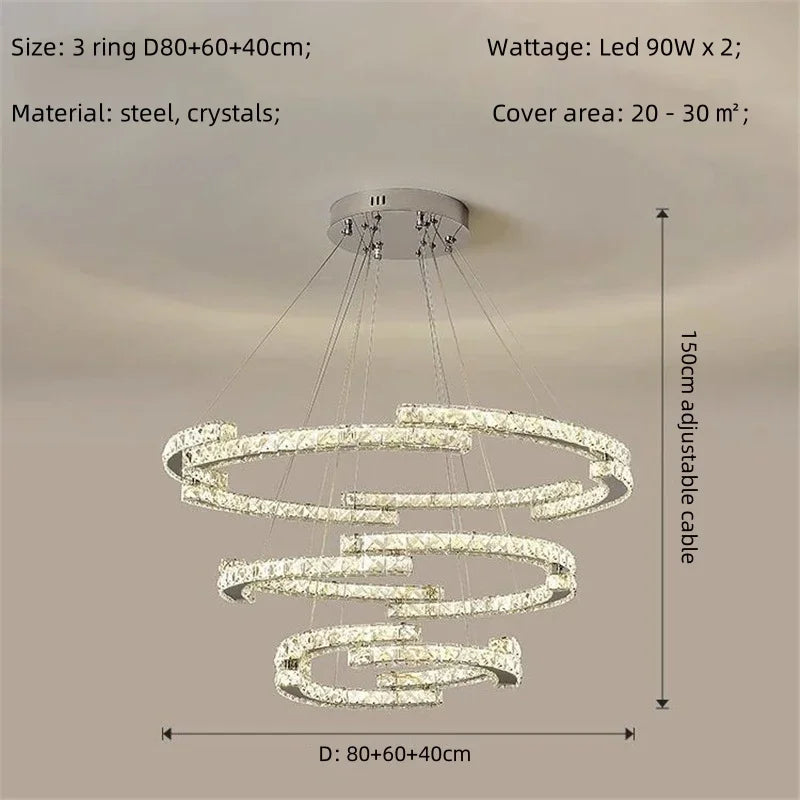 Afralia™ Crystal LED Chandelier Pendant Light Modern Luxury Foyer Ceiling Lamp
