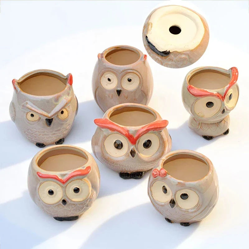 Afralia™ Mini Owl Flower Pot Succulent Ceramic European Style Cute Animal Garden Decor