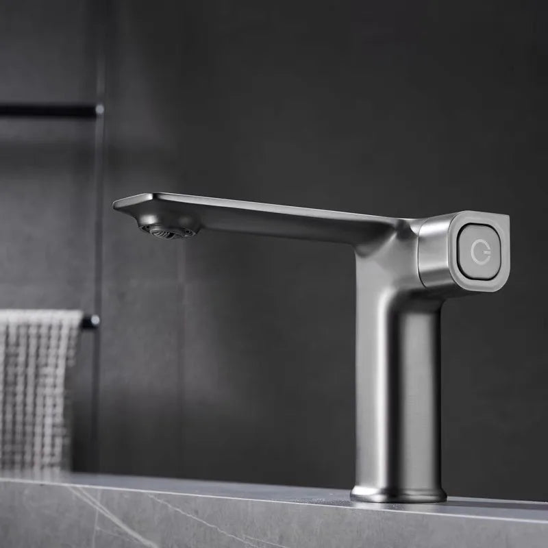 Afralia™ Gray Sink Mixer with Memory Switch Single Handle Deck Mounted Tap