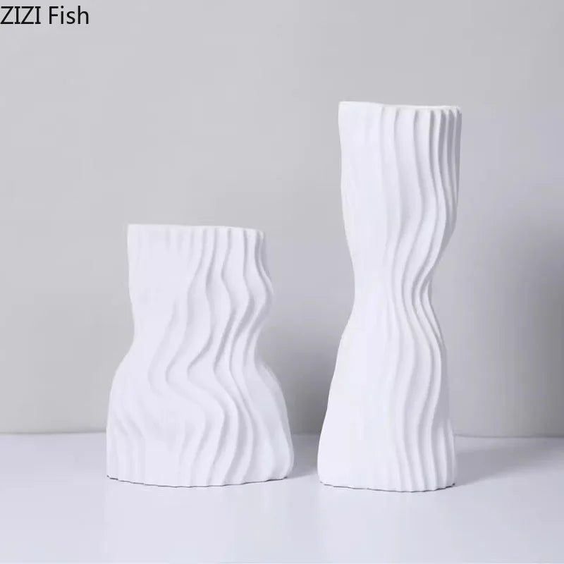 Afralia™ Modern Resin Wavy Stripes Vase for Desk Decoration and Floral Arrangement