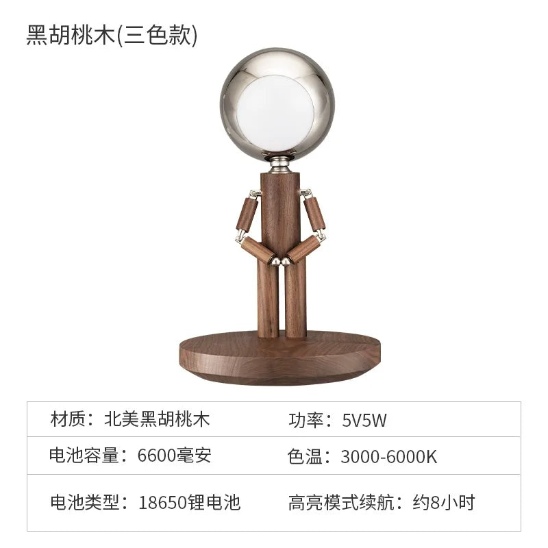 Afralia™ Moon Penalty USB Desk Lamp - Wood Base, Stepless Dimming, Rechargeable