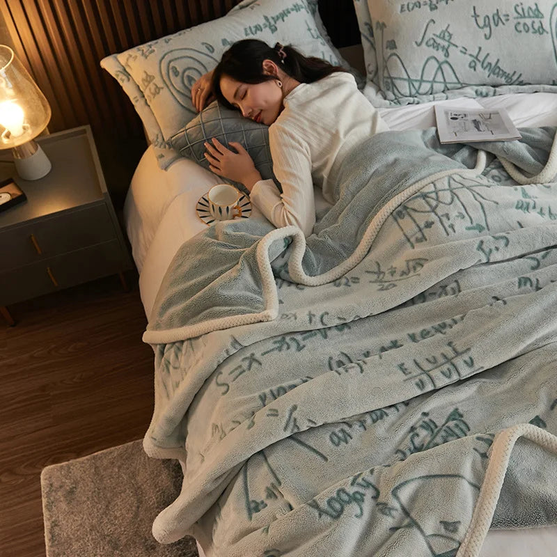 Afralia™ Math Symbol Double-sided Flannel Blanket Warm Winter Thickened Multi-functional