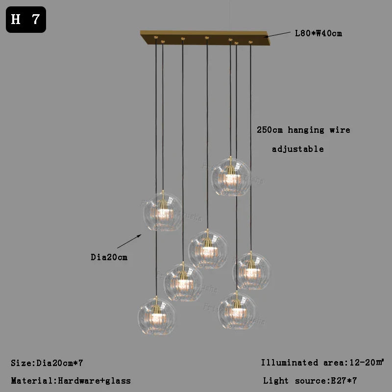 Afralia™ Clear Glass Ball Pendant Light Chandelier for Living Room Dining Room Home Decor