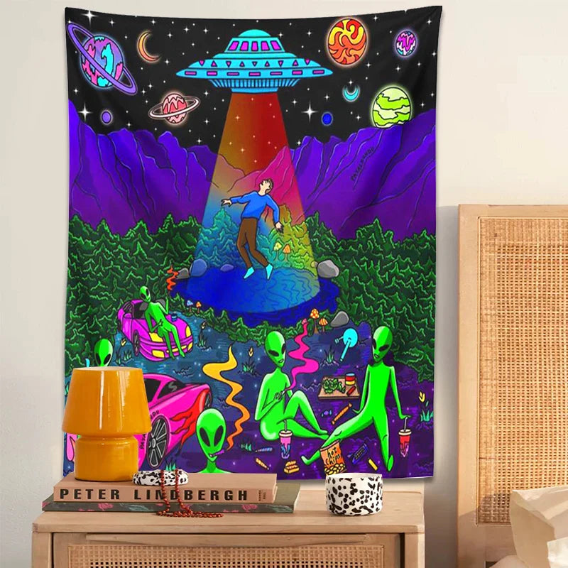 Afralia™ UFO Cartoon Tapestry Wall Hanging for Home Decor