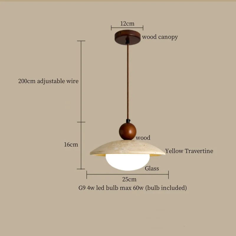 Afralia™ Yellow Travertine Wood Stone LED Pendant Light Fixture Nordic Modern Hanging Lamp