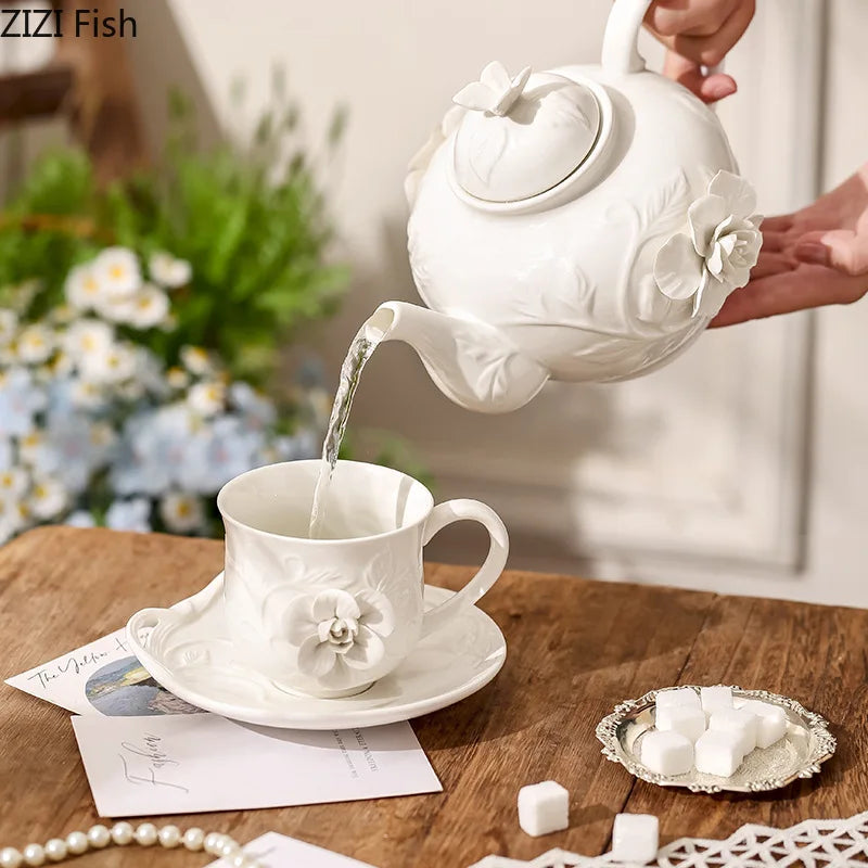 Afralia™ Porcelain Floral Cup & Saucer Set, Elegant Coffee Mug for Dining Table