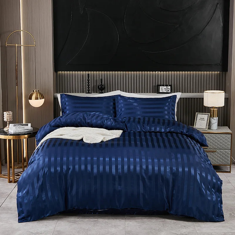 Afralia™ Satin Striped Silk Comforter Cover | High-End Queen King Bedding | Solid Color Luxe Duvet