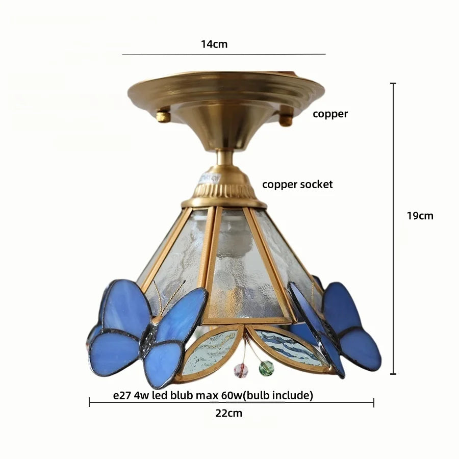 Afralia™ Handcrafted Glass Copper Canopy Ceiling Light Tiffany Style Glass Vintage Loft