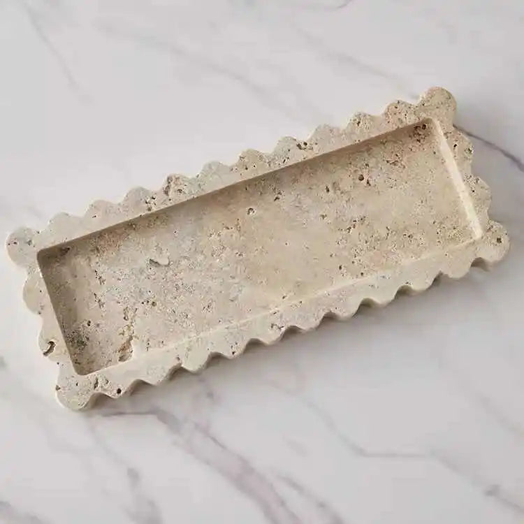 Afralia™ Red Travertine Marble Lace Rectangle Storage Tray