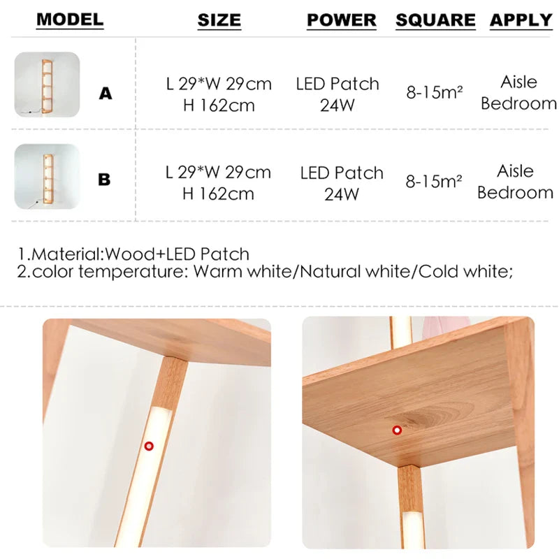 Afralia™ Wood LED Shelf Floor Lamp - Nordic Modern Standing Lighting with Storage