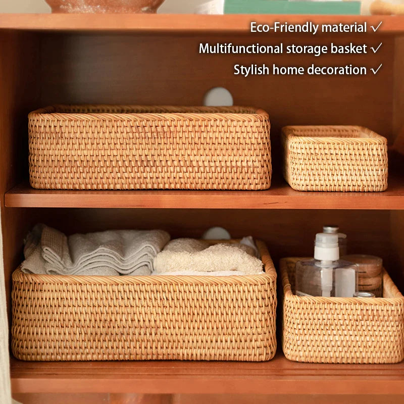 Afralia™ Rattan Storage Box: Wicker Container for Kitchen, Makeup, Clothes, Desk Organizers