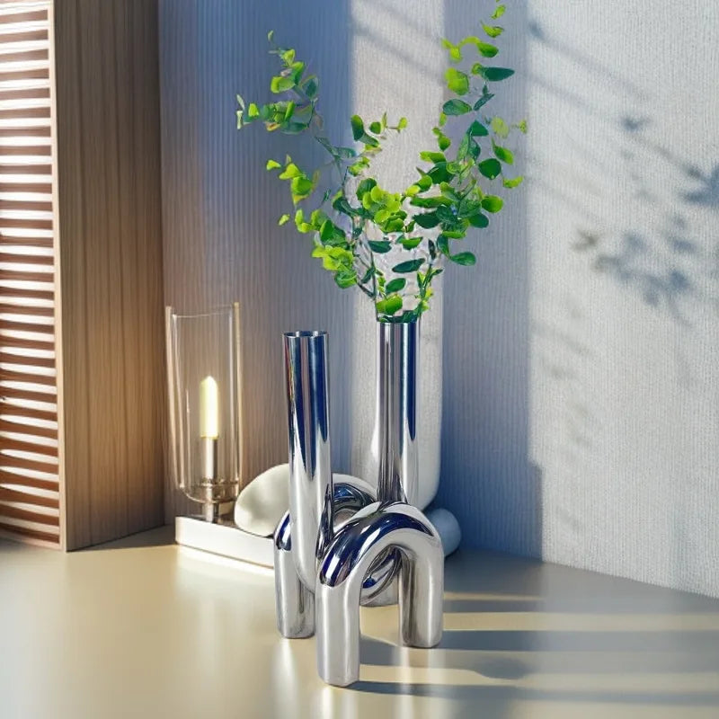 Afralia™ Stainless Steel Pipe Sculpture: Modern Metal Handcrafts for Home Decor & Flower Arrangement