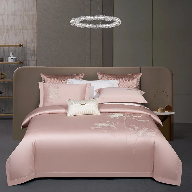 Afralia™ Luxury Flower Embroidery 1000TC Egyptian Cotton Bedding Set - 4Pcs