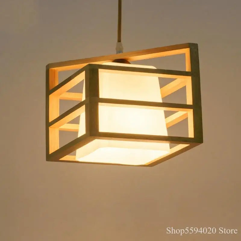 Afralia™ Japanese Wood Tea Room Pendant Light