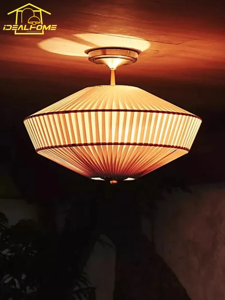 Afralia™ Pleated Fabric Luxury LED Ceiling Lamp for Bedroom and Living Room