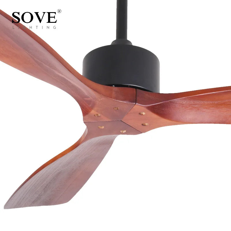 Afralia™ Simple Vintage Wooden Ceiling Fan 52 Inch with Remote Control
