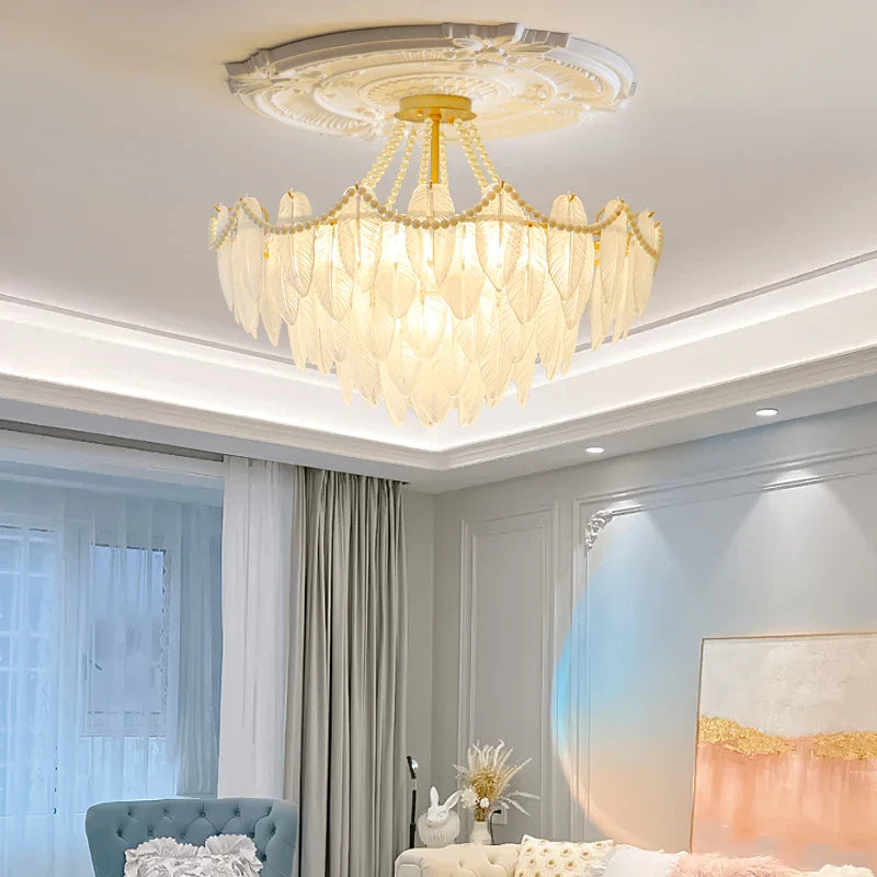 Afralia™ Modern Feather Glass Chandelier for Elegant Living Spaces