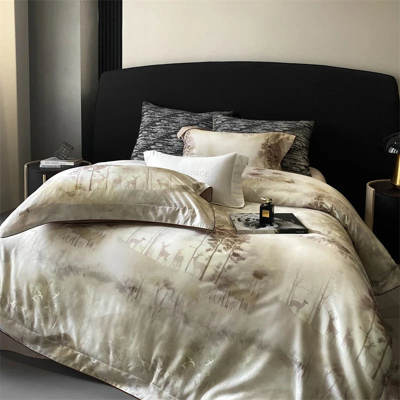 Afralia™ Lyocell Cotton Digital Print Bedding Set with Duvet Cover, Sheet, and Pillowcase