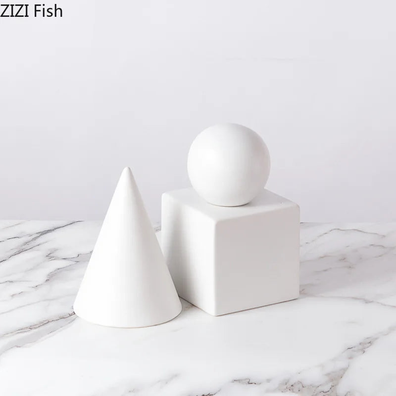 Afralia™ Cube Round Statue Decor Ceramic Ornament Sculpture Artwork for Desk & Room