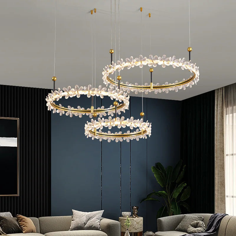 Afralia™ Gold Crystal Ring Chandelier Pendant Light, Luxury Modern Design for Home Décor