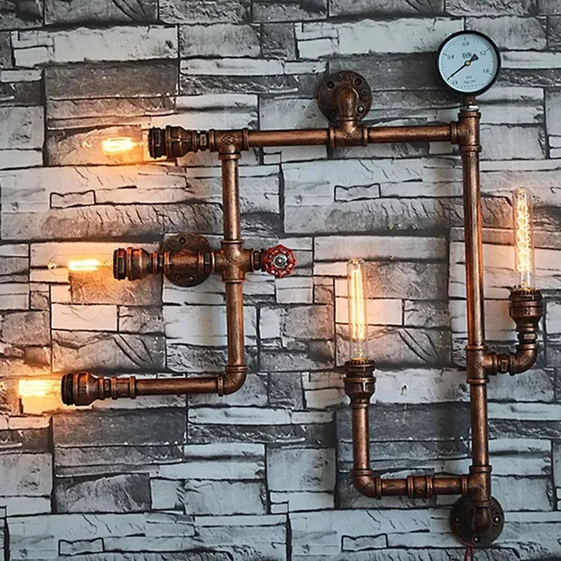 Afralia™ Vintage Loft Industrial LED Wall Lamp Iron Rust Water Pipe Sconce Lights