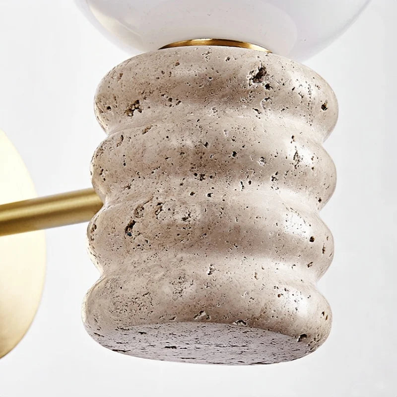 Afralia™ Japanese LED Wall Lamp, Pull Chain Switch, Yellow Travertine Glass, White Shade