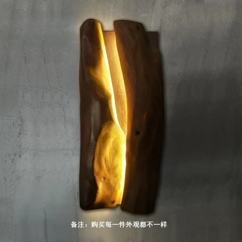 Afralia™ Wood Art Log Wall Lamp | New Chinese Solid Wood Bedside Lighting