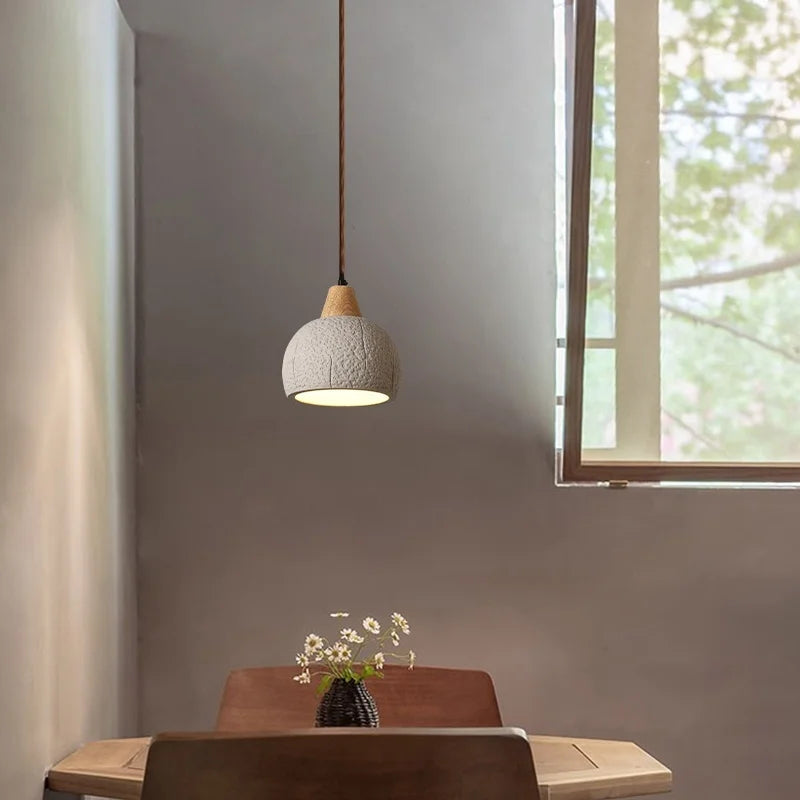 Afralia™ Micro Cement Wood LED Pendant Lamps for House Kitchen Living Room Decor
