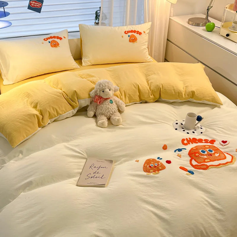 Afralia™ Cartoon Pattern Embroidered Bedding Sets: Cozy, Soft, and Breathable for Kids and Adults