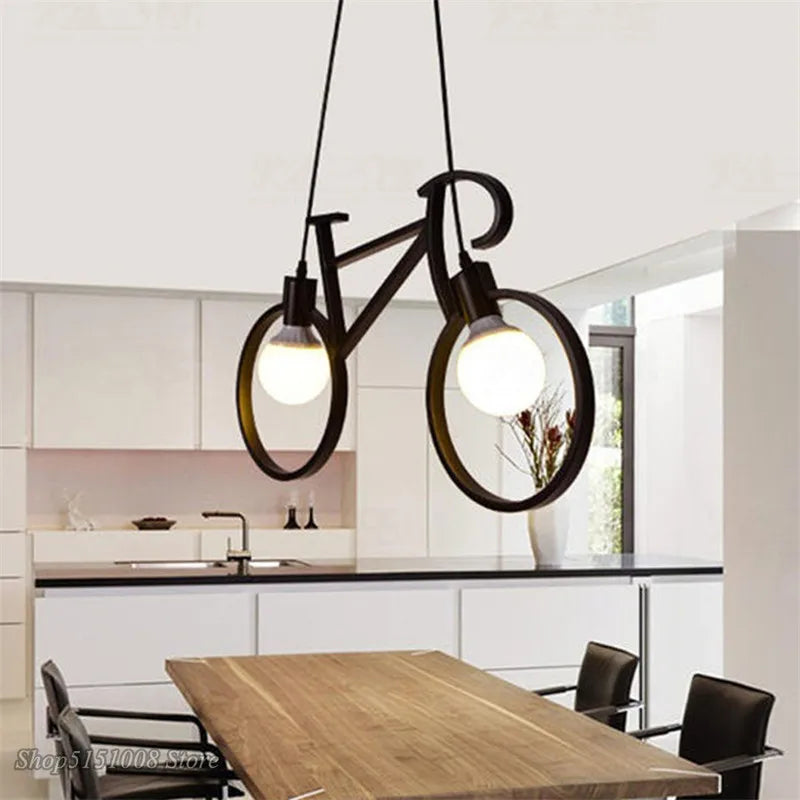 Afralia™ Industrial Bicycle Pendant Light for Living Room, Restaurant, and Bar