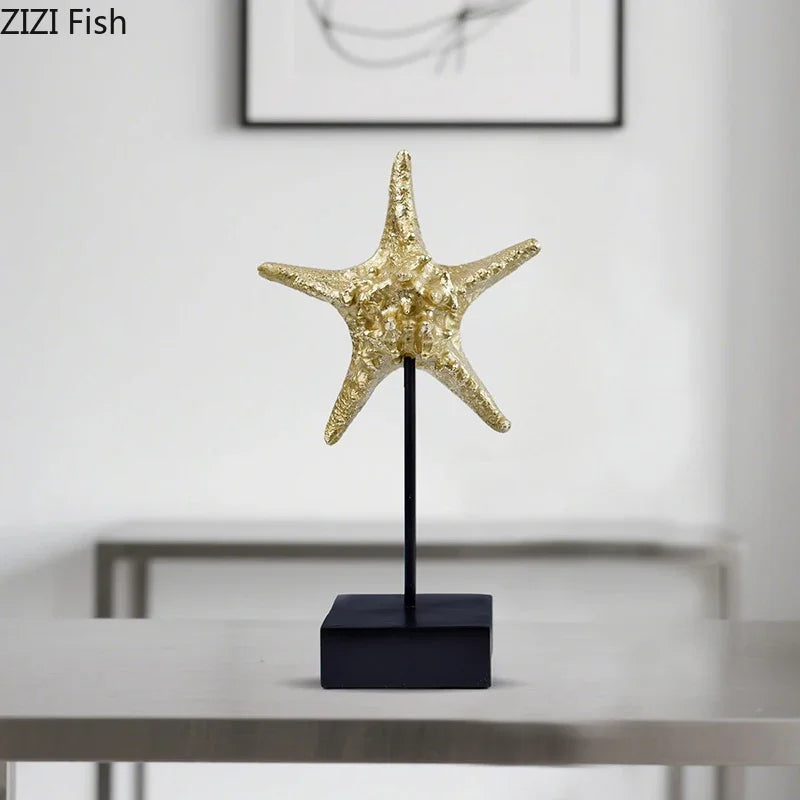 Afralia™ Gold-plated Mermaid Statue Resin Sculpture Room Decor Marine Organism Ornament