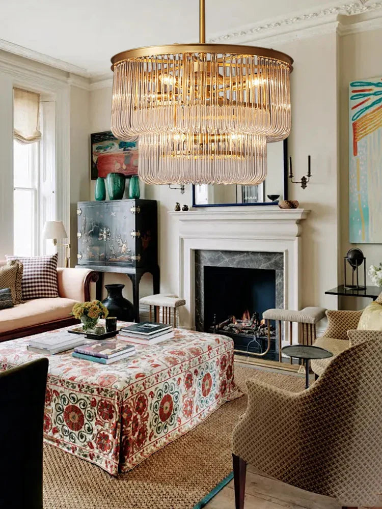 Afralia™ Brass Glass Bar Chandelier 2025: Minimalist Luxury Hanglamp for Living Room