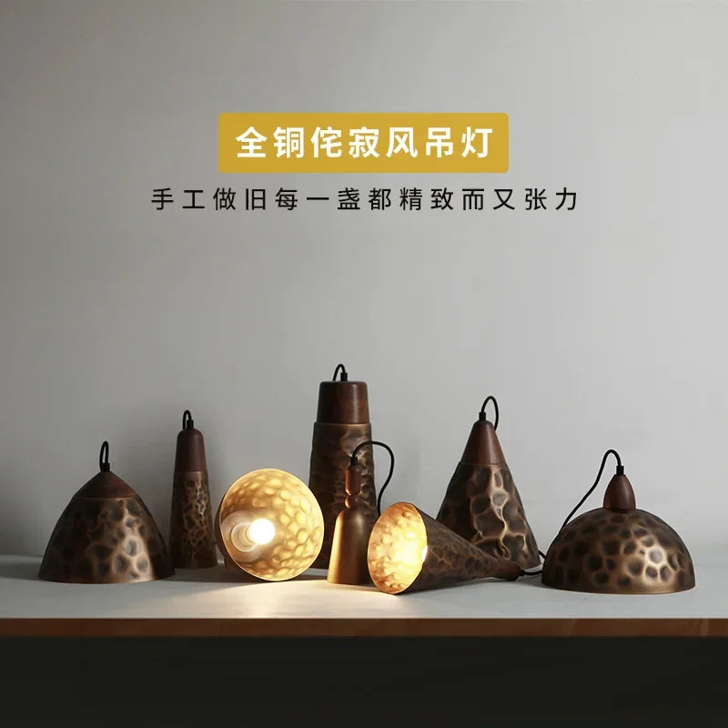 Afralia™ Vintage Walnut Copper Pendant Light for Kitchen Dining Room Bedside