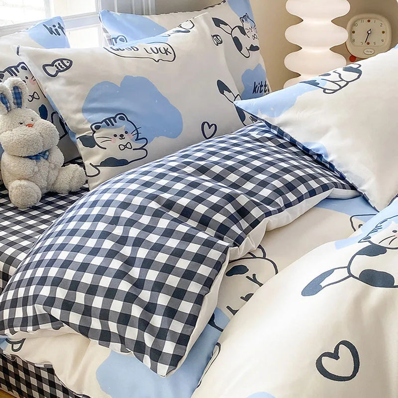 Afralia™ Cute Printed Cotton Duvet Cover for Double Queen Bed - Cozy & Non-Fading