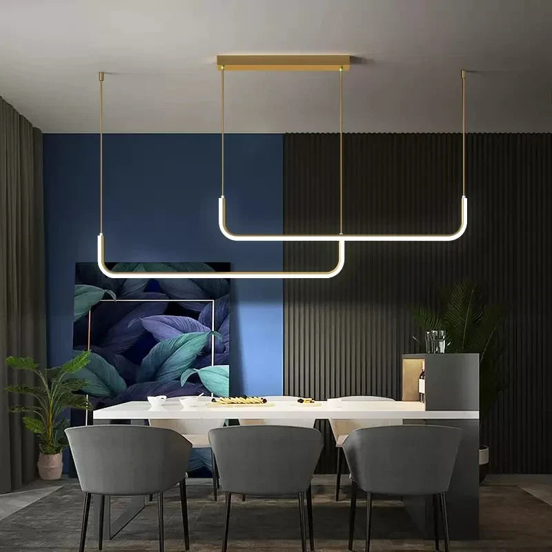 Afralia™ Black Gold Pendant Chandelier LED Ceiling Lamp for Modern Dining Room and Kitchen