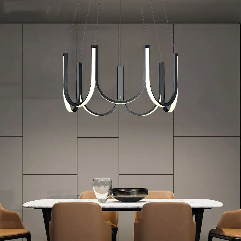 Afralia™ Modern Designer U Shape LED Chandelier for Living Room, Kitchen Island & Dining Area