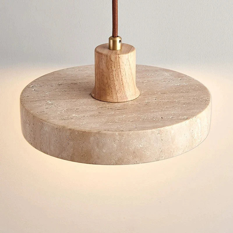 Afralia™ Cream Style Wood Walnut Stone Pendant Light for Bedroom, E27 Bulb