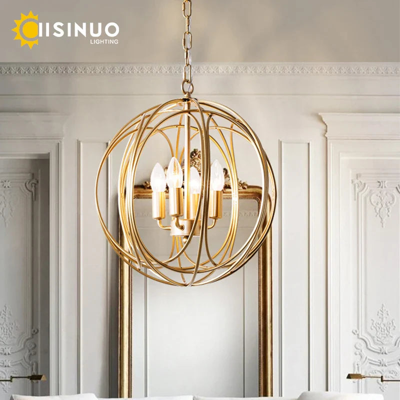 Afralia™ Gold Globe Chandelier Pendant Light for Living Room & Dining Room