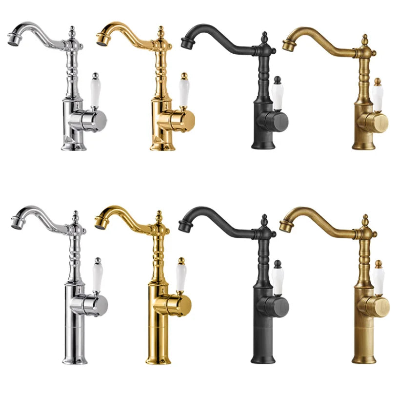 Afralia™ Gold Luxury Kitchen Faucet for Household Sink, Hot and Cold Water Mixer
