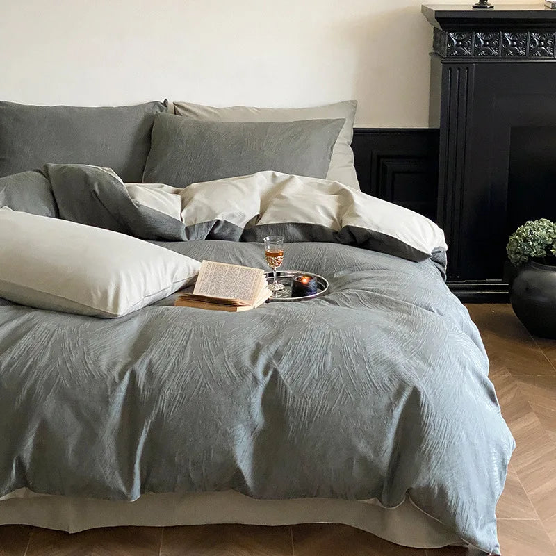 Afralia™ Luxury Jacquard Cotton Duvet Set for Single Bed - Autumn/Winter Brushed Bedclothes