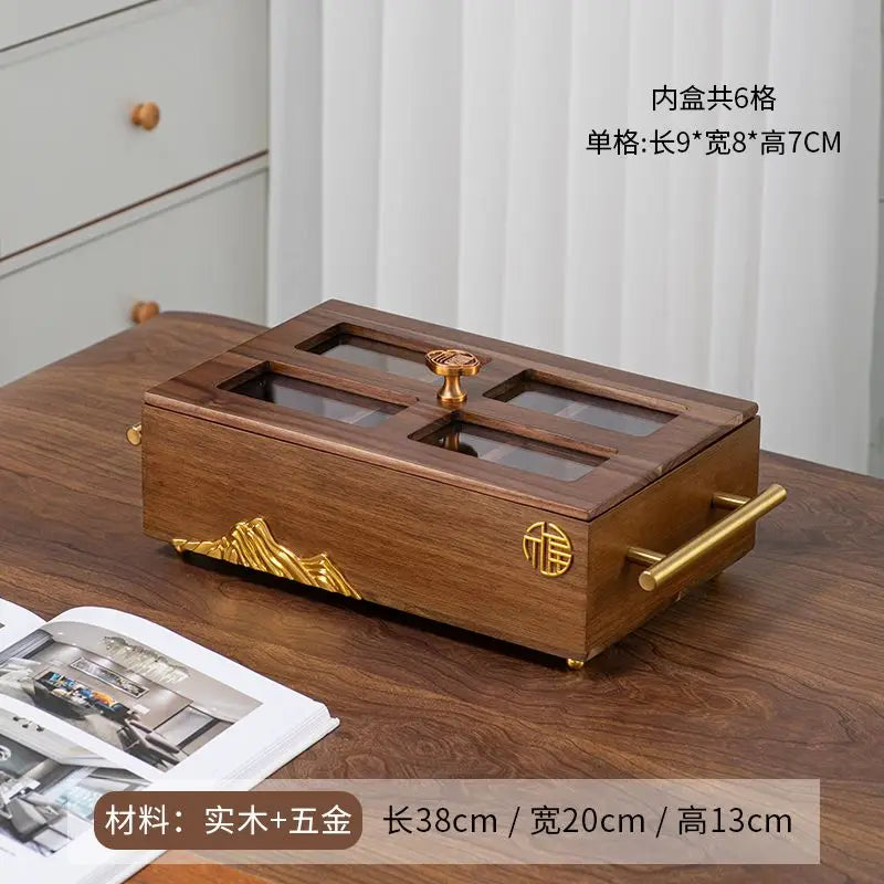 Afralia™ Walnut Luxury Table Decor Tray with Storage Compartment