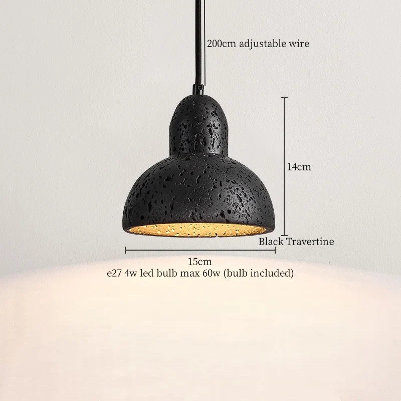 Afralia™ LED Pendant Lights Black Travertine Table Hanging Lamp for Bedroom Living Dining Room