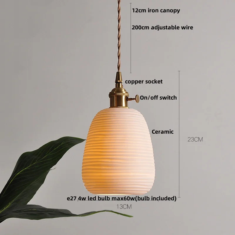 Afralia™ White Ceramic LED Pendant Light | Adjustable Nordic Modern Home Decor Hanging Lamp