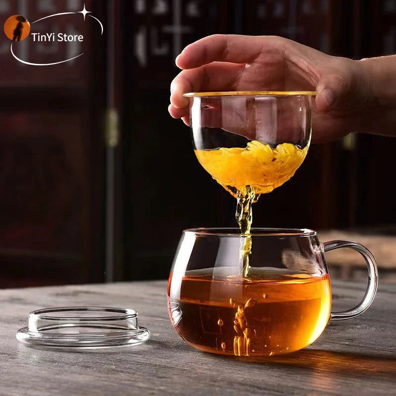 Afralia™ Glass Tea Cup with Infuser and Lid - 350ml Drinkware for Home and Office